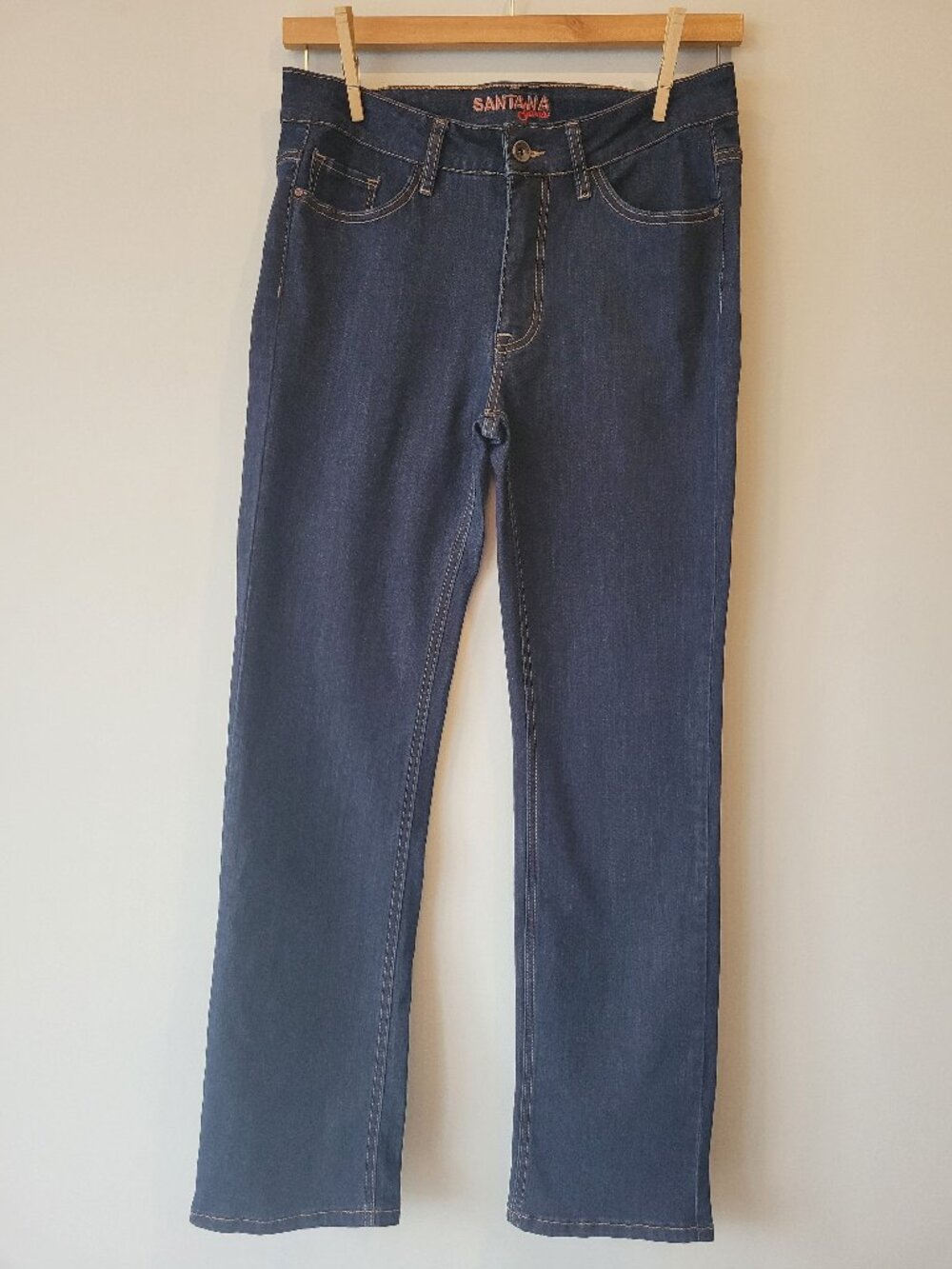 Santana Dark Wash Straight Leg Jeans Women's Size 8 Mid Rise Stretch Denim
